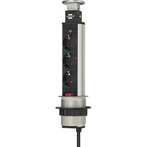 Brennenstuhl Steckdosenleiste - Winkelsteckverbinder - 3 x Schuko CEE 7/4 - 2 m Kabel - Tower - Schwarz, Silber