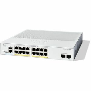 Cisco Catalyst 1300 C1300-16P-2G 16 Portas Gerenciável Comutador Ethernet - Gigabit Ethernet - 1000Base-X, 10/100/1000Base-T - 3 Camada suportada - Modular - 2 Slots SFP - 154,50 W Power Consumption - 120 W Orçamento de PoE - Fibra ótica, Cabo de par entrançado - PoE Ports - 1U - Montável sobre rack - Ciclo de vida Limited Warranty