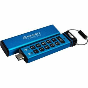 IronKey Keypad 200 16 GB USB 3.2 (Gen 1) Type C Flash Drive - Blue - 256-bit AES, XTS-AES - 145 MB/s Read Speed - 115 MB/s