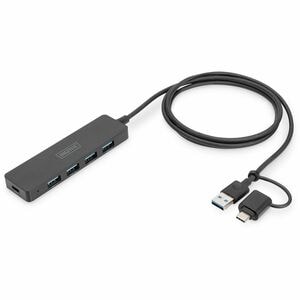 Digitus USB Hub - USB 3.0 Type A - 640 MB/s - Notebook, Tablet, Desktop - Portable - Black - 5 Total USB Port(s) - 4 USB 3