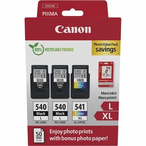 Canon PG-540L/CL-541XL High Yield Inkjet Ink Cartridge - Value Pack - Return Program - Black, Colour - 3 Pack - 11 mL Blac