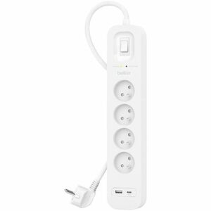 Belkin Connect Surge Suppressor/Protector - 4 x AC Power, 1 x USB Type A, 1 x USB Type C - 525 J - 2 m - Keyhole/Undermoun