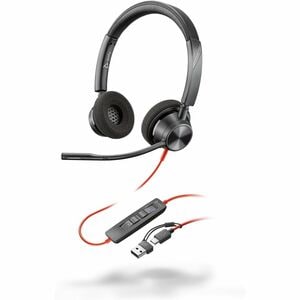 Poly Blackwire 3320 Stereo Microsoft Teams Certified USB-C Headset + USB-C/A Adapter - Microsoft Teams Certification - Ste