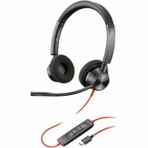 HP Inc. Poly Blackwire 3320 Wired On-ear, Over-the-head Stereo Headset - Black - Binaural - Supra-aural - 32 Ohm - 20 Hz to 20 kHz - 216.4 cm Cable - Omni-directional, Noise Cancelling Microphone - USB Type C, Mini-phone (3.5mm)