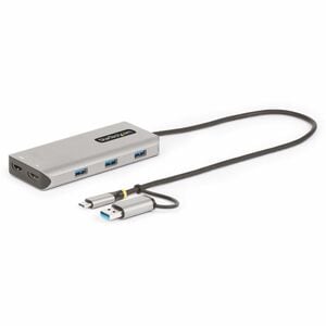 StarTech.com USB-C Multiport Adapter w/Attached USB-C to USB-A Dongle, Dual HDMI 4K/1080, 3x USB, Mini Laptop Docking Stat