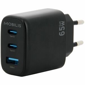 MOBILIS 65 W AC Adapter - Universal Adapter - 1 USB - 2 USB Type-C - For Tablet PC, Notebook, Smartphone - Black