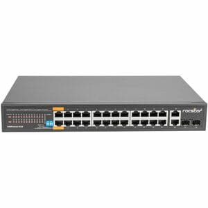 Rocstor SolidConnect SC28 28 Port Switch, 24-Port PoE+ Gigabit Unmanaged Ethernet Port, 2x Gigabit RJ45 & 2× SFP uplink - 