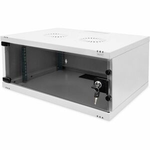 Digitus 4U Wall Mountable Enclosed Cabinet Rack Cabinet for Networking, Equipment - Light Grey - Glass, Sheet Steel - 60 k