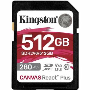 Kingston Canvas React Plus 512 GB Class 10/UHS-II (U3) V60 SDXC - 280 MB/s Read - 150 MB/s Write