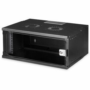 Digitus SOHO PRO 4U Wall Mountable Enclosed Cabinet Rack Cabinet for Networking327 mm Rack Depth - Black - Glass, Sheet St