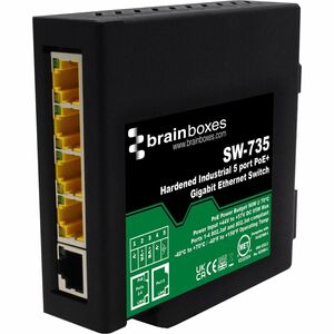 Brainboxes Hardened Industrial 5 Port PoE+ Gigabit Ethernet Switch - 5 Ports - Gigabit Ethernet - 10/100/1000Base-T - 2 La