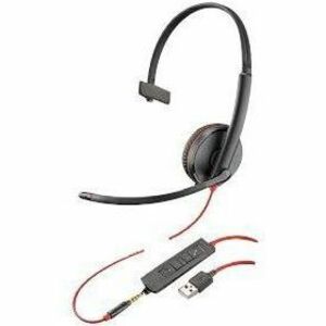 Poly Blackwire C3215 有线 头戴式 Mono 耳机 - Microsoft Teams认证 - 单声道 - 上耳式 - 32 欧姆 - 20 Hz 到 20 kHz - 225.6 cm 线缆 - 降噪 麦克风 - 迷你手机