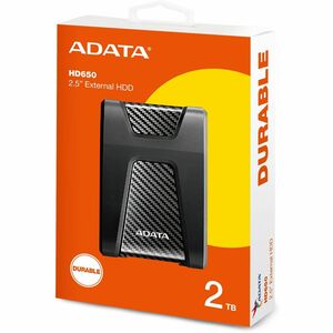 Disco Duro Adata HD650 - Externo - 2TB - Negro - Consola de juegos Dispositivo compatible - USB 3.2 (Gen 1) - 256-bit AES Estándar de cifrado