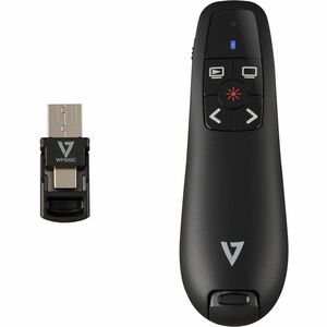 Pointeur de Présentation Laser V7 WP500C - Fréquence radio - USB Type C, USB Type A - 5 Bouton(s) - Noir - Sans fil - 50 m