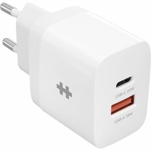 Hyper HyperJuice 20 W AC Adapter - Universal Adapter - 1 USB - 1 USB Type-C - For iPhone - 120 V DC, 230 V DC Input - 5 V 