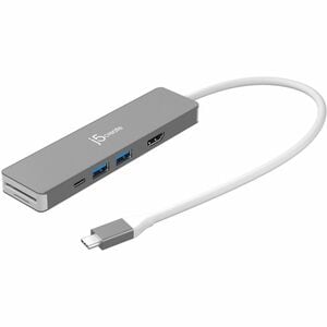 j5create Elite JCD390 USB Type C Docking Station for Memory Card Reader, Flash Drive - Charging Capability - Memory Card Reader - SD - Silver, White - Desktop - 1 Displays Supported - 4K @ 60Hz, Full HD - 3840 x 2160, 1920 x 1080 - 4 x USB Ports - 2 x USB Type-A Ports - USB Type-A - 2 x USB Type-C Ports - USB Type-C - HDMI - Wired - Windows, macOS, ChromeOS - 100W