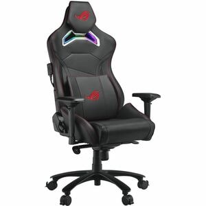 ROG Chariot X gaming chair in racing-car style with Aura RGB lighting featuring an adjustable high-density foam headrest m