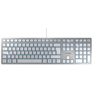 CHERRY Slim KC 6000 Rugoso Teclado - USB Interface - Inglês (EUA) - QWERTZ Layout - Prata - 104 Key(s)