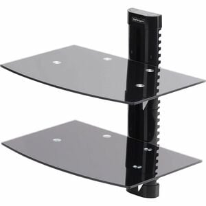 StarTech.com Dual Floating Wall-Mounted AV Shelves, Adjustable Height Shelf For Under TV A/V Equipment, Black Tempered Gla