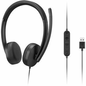 Lenovo Wired On-ear, Over-the-head Stereo Headset - Black - Binaural - 32 Ohm - 20 Hz to 20 kHz - 100 cm Cable - USB Type A