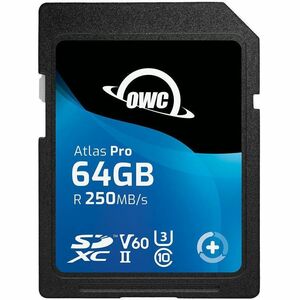 OWC Atlas Pro 64 GB Class 10/UHS-II (U3) V60 SDXC - 1 - TAA Compliant - 250 MB/s Read - 130 MB/s Write - 3 Year Warranty