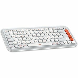 Logitech POP Icon Keys Keyboard - Wireless Connectivity - USB Interface - German - QWERTZ Layout - Off White, Orange - Blu