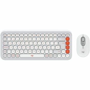 Logitech POP Icon Combo Keyboard & Mouse - USB Wireless Bluetooth Keyboard - Spanish - Off White, Orange - USB Wireless Bl