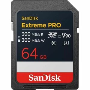 SanDisk Extreme PRO SDSDXDM-064G-GN4IN 64 GB Class 10/UHS-II (U3) V90 SDXC - 1 - 300 MB/s Read - 300 MB/s Write - Lifetime