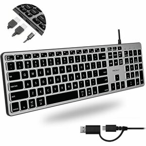 Macally Backlit Keyboard for Mac with (Dual USB Connectors A & C) - Cable Connectivity - USB Type A, USB Type C Interface 