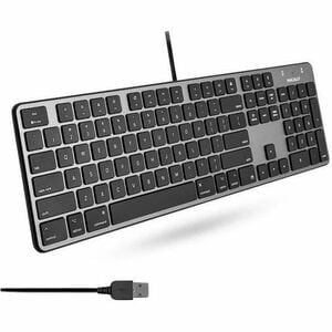 Macally USB Keyboard For Mac (Space Grey) - Cable Connectivity - USB Type A Interface - 104 Key(s) - Mac OS - Computer, No