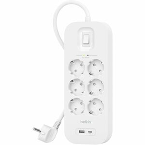 Belkin Connect Überspannungsschutz - 1 x USB Typ A, 1 x USB Typ C, 6 x Wechselstrom - 650 J - 2 m - Wandmontierbar