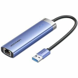 Vention USB/Ethernet Combo Hub - USB Type C - 640 MB/s - Tablet, Notebook, Keyboard, Mouse, Flash Drive, Printer - Blue - 