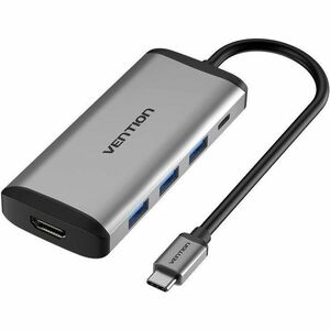 Vention USB Type C Docking Station for Keyboard, Notebook, Flash Drive - Charging Capability - Grey - Portable - 4K, HD - 