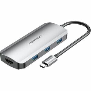 Vention TOD Docking Station for Card Reader, Printer, Flash Drive - Charging Capability - Grey - 4K, HD - 3840 x 2160, 1280 x 720 - 4 x USB Ports - 3 x USB 3.0 - USB Type-C - HDMI - Wired - Gigabit Ethernet - 100W