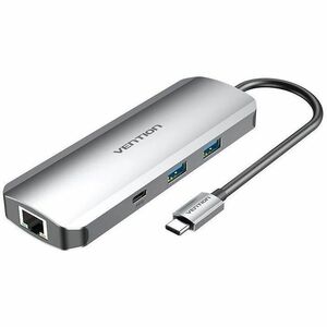 Vention TOMHB Docking Station for Hard Drive, U Disk, Tablet, Keyboard, Gaming Console, Cellular Phone, Smartphone, Notebook - Charging Capability - Memory Card Reader - TransFlash, SD, microSDHC, SDHC, SDXC - Grey - Portable - 4K, HD - 3840 x 2160, 1280 x 720 - 4 x USB Ports - 2 x USB 3.0 - USB Type-C - 1 x RJ-45 Ports - Network (RJ-45) - 1 x HDMI Ports - HDMI - Wired - Gigabit Ethernet - 100W