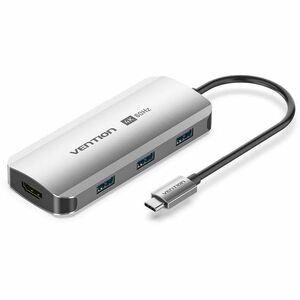 Vention USB Type C Docking Station for Notebook, Smartphone, Tablet PC, Projector, TV - Charging Capability - Grey - 4K @ 60Hz, 4K, 4K @30Hz - 3840 x 2160 - 3 x USB Ports - 3 x USB 3.0 - USB Type-C - HDMI - Wired - Windows, macOS, Linux, iPadOS - 100W
