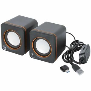 Manhattan Speaker System - 6 W RMS - Black, Orange - Table Mountable, Shelf Mountable - USB