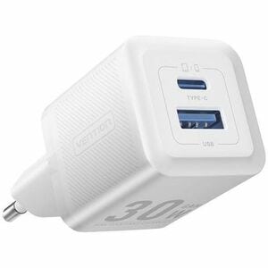 Vention FEQ 30 W AC Adapter - Box - Universal Adapter - 1 USB - 1 USB Type-C - For iPhone, Switch - Europe - 120 V AC, 230
