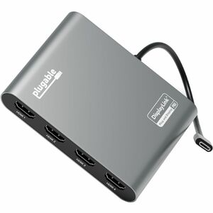 Plugable USB C to Quad HDMI 4K Adapter with 100W PD Pass-Though Power Delivery for Windows, Mac M1/M2/M3/M4, Thunderbolt, 