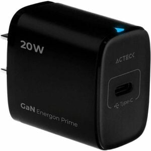 Cargador de Pared Acteck  Energon Prime CP415 / Tecnología GaN Carga Ultra Rápida / 20W / 1x USB C PD / Elite Negro