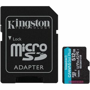 Kingston Canvas Go! Plus 512 GB Class 10/UHS-I (U3) V30 microSDXC - 200 MB/s Read - 160 MB/s Write