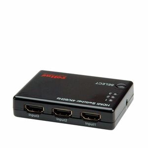 Roline Audio/Video Switchbox - Cable - 3840 x 2160 - 4K - 2160p - 3 Input Device - 1 Display - Monitor, Projector - 3 x HD
