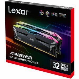 Module mémoire Lexar® Ares DDR5 6400 CL32 1,4 V avec dissipateur thermique et éclairage RGB, Kit 32Go (2x16Go), pack de de