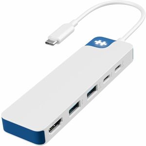 Hyper Targus HyperDrive Flex HD4101BUGL USB Type C Docking Station for Notebook, Keyboard, Hard Drive, Tablet PC, Monitor, Desktop PC - Charging Capability - White, Blue - Desktop - 2 Displays Supported - 4K @30Hz, 4K - 3840 x 2160 - 4 x USB Ports - 2 x USB Type-A Ports - USB Type-A - 2 x USB Type-C Ports - USB Type-C - 1 x HDMI Ports - HDMI - Wired - Windows, macOS - 100W