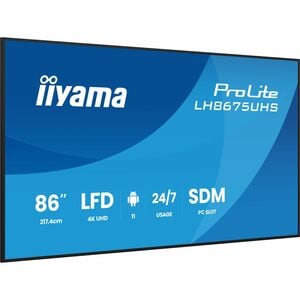 iiyama ProLite LH8675UHS-B2AG 2174,24 mm LCD Digital-Signage-Display - 24 Stunden/7 Tage Betrieb - IPS-Technologie (In-Plane-Switching) - ARM Cortex A73 - ARM Cortex A53 - 4 GB - 3840 x 2160 - 16:9 - 8 ms - LED - 500 cd/m² - 2160p - USB - HDMI - Seriell - Wireless LAN - Ethernet - Android 11