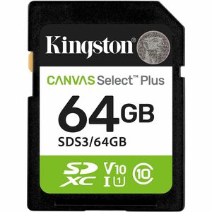 Carte SDXC Kingston Canvas Select Plus - 64 Go - Classe 10/UHS-I (U1) - V10 - 100 Mo/s en Lecture