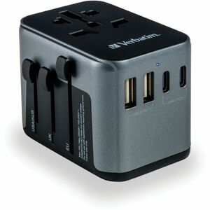Adattatore CA Verbatim - 2,50 kW - Adattatore universale - 2 USB - 3 USB Type-C - Per Dispositivo USB, Smartphone, Diffuso
