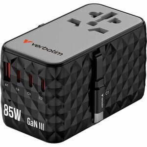 Adattatore CA Verbatim - 85 W - Adattatore universale - 1 USB - 3 USB Type-C - Per Computer portatile, Smartphone, Diffuso