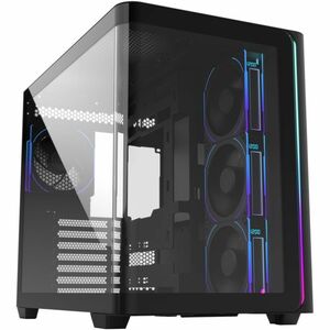 M580PLUS ATX Mid Tower Gaming Computer Case (Black) - ATX, Micro ATX, ITX - 270° Panoramic Curved Glass - Digital Display 