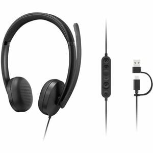 Lenovo Wired Over-the-head Stereo Headset - Black - Microsoft Teams Certification - Binaural - Supra-aural - 32 Ohm - 20 H
